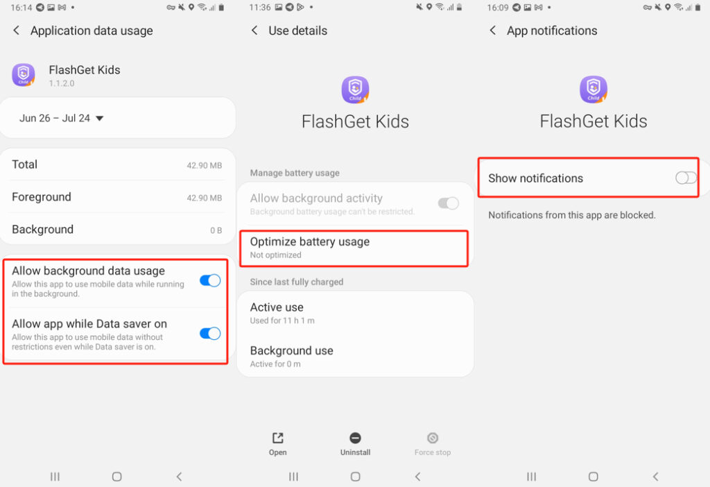 Samsung Android 10 mobile data battery data and notifications
