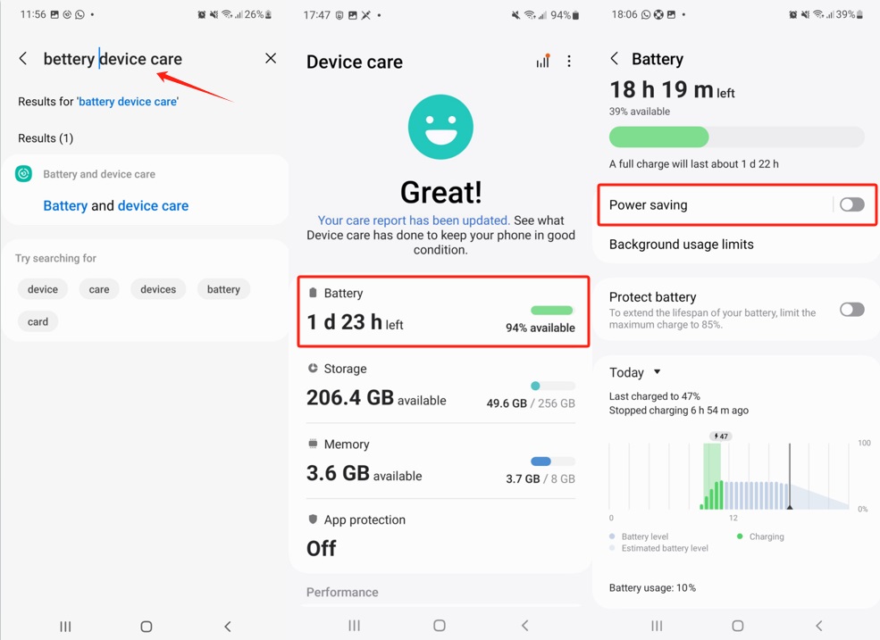 Samsung Android 12 Économie d’énergie Batterie