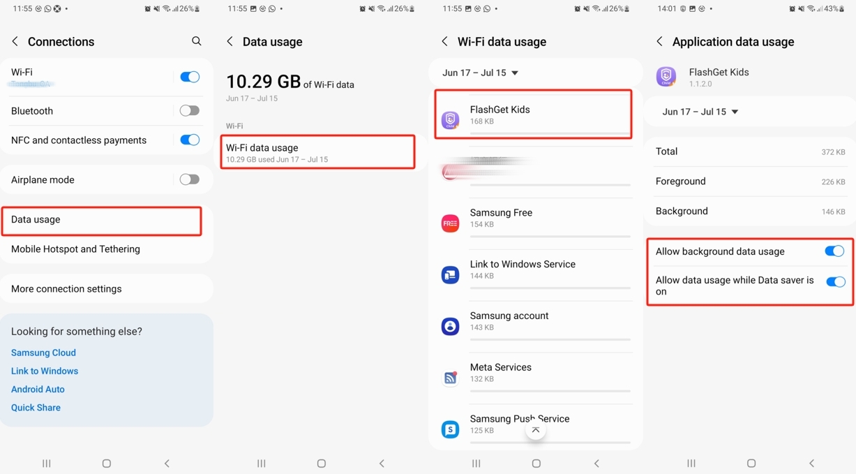 penggunaan data samsung Android 12