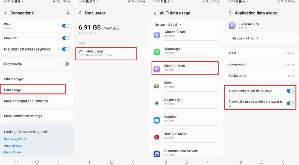 Samsung Android 13 Data usage