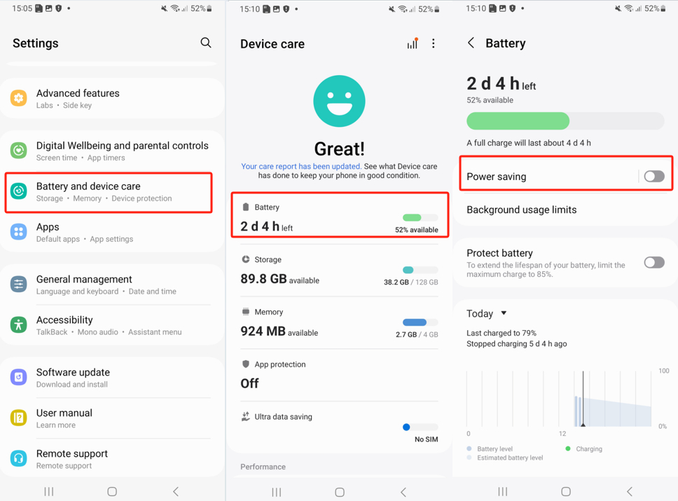 Économie d&#39;énergie de la batterie Samsung Android 13