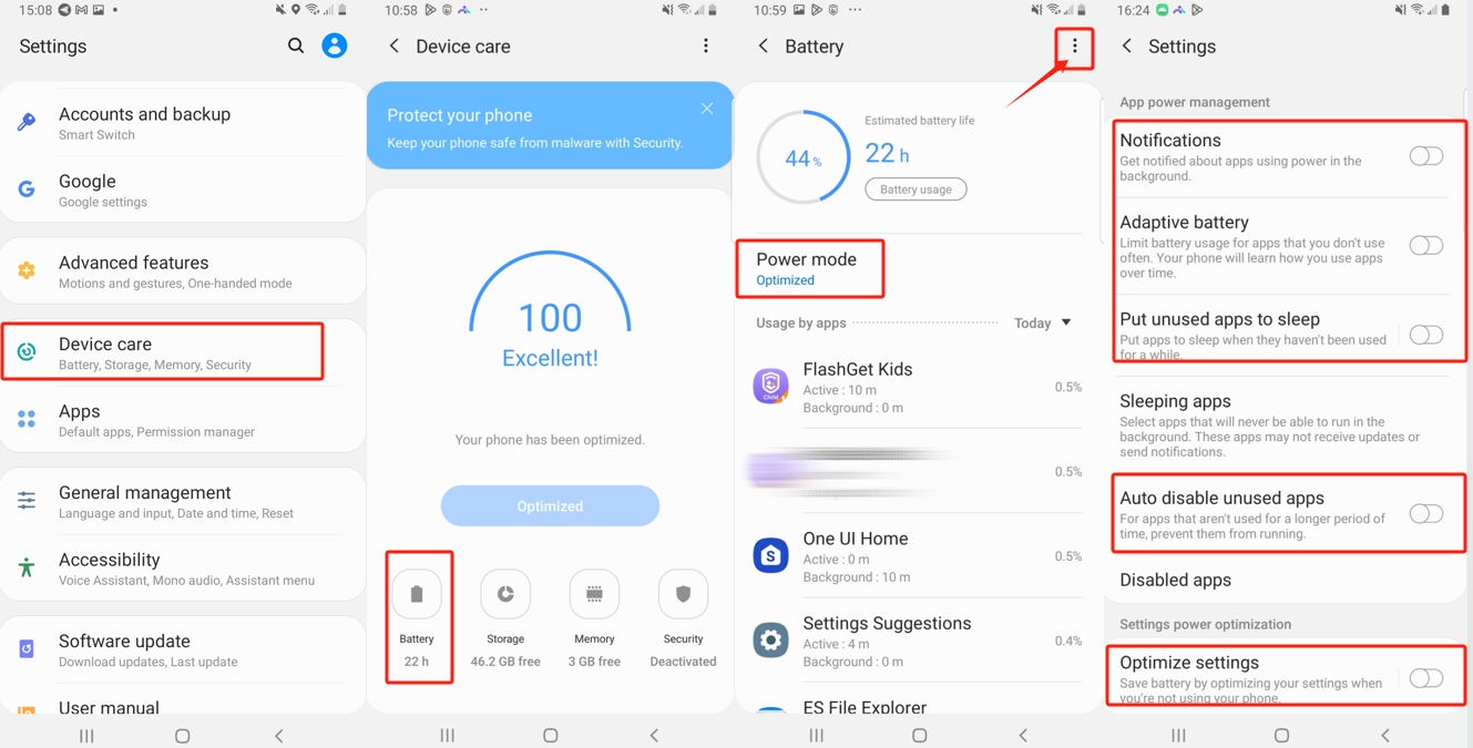 Cuidado del dispositivo Samsung Android 9