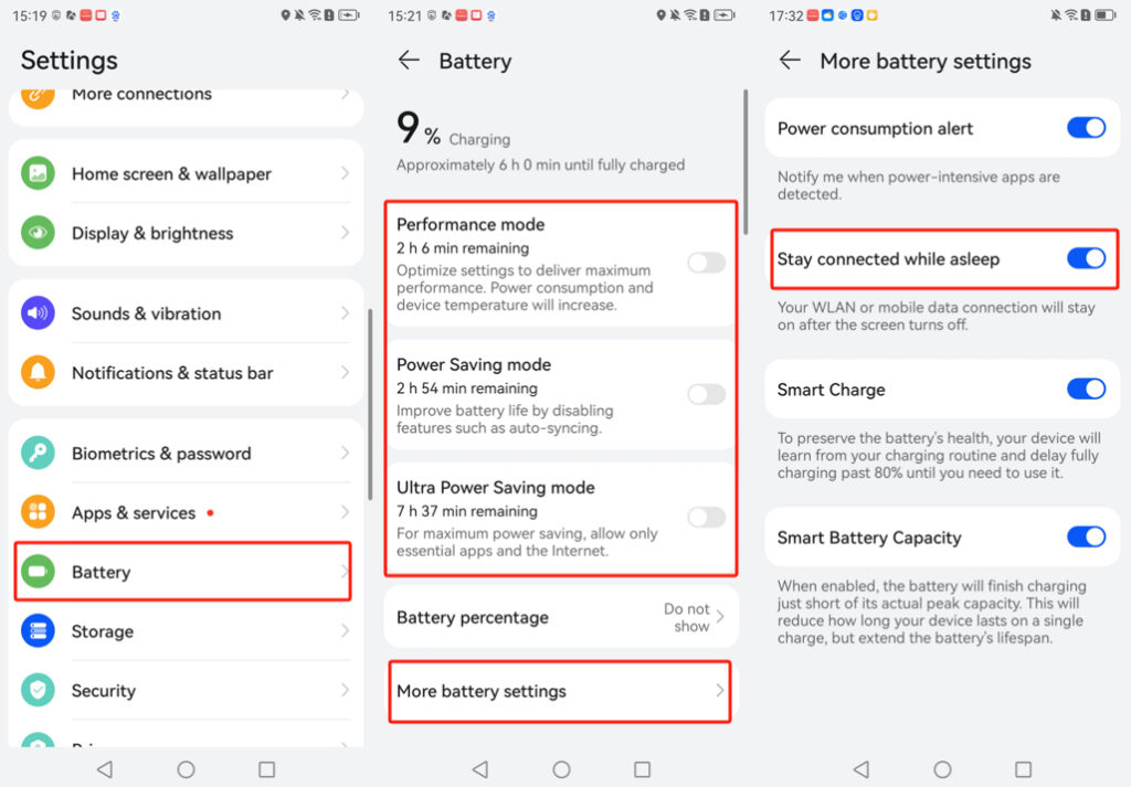 Harmony 2.x-3.x Battery settings