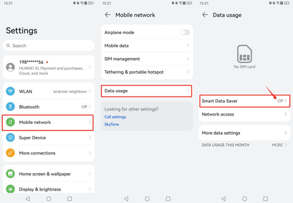 Harmony 2.x-3.x data usage settings