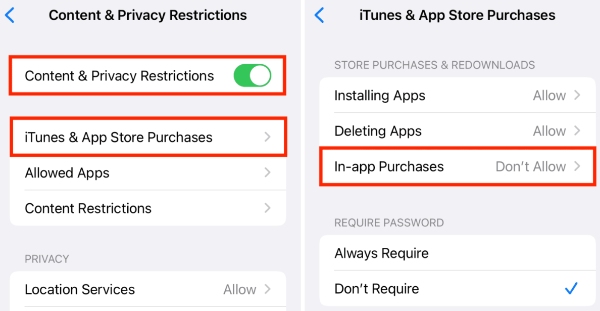  turn on or off in app purchases on iOS 