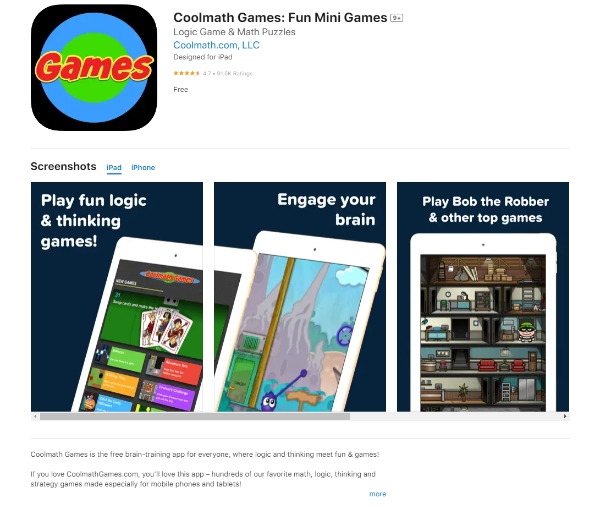 Cool Math Games app with parental control to benefit children