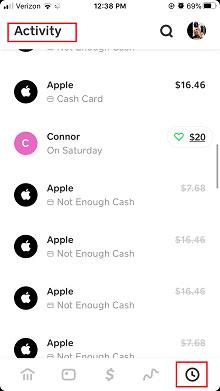 Activité sur l&#39;application Cash