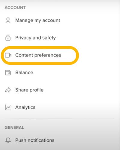 Content preferances settings