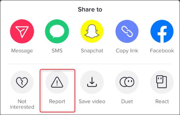 Report a video on Tiktok from Share menu