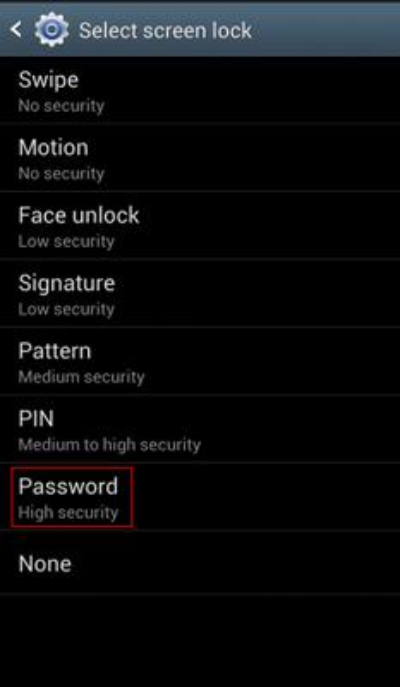 cambiare la password del mio telefono Android 3