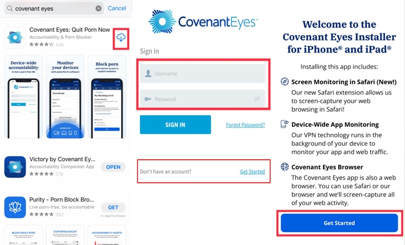 bắt đầu ứng dụng Covenant Eyes