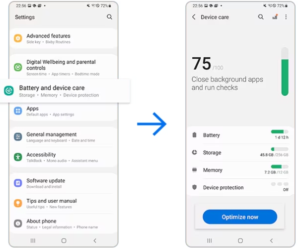 Tisztítsa meg a Samsung telefont a Device Care segítségével