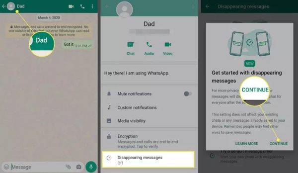 Mensagens desaparecendo para segurança do WhatsApp