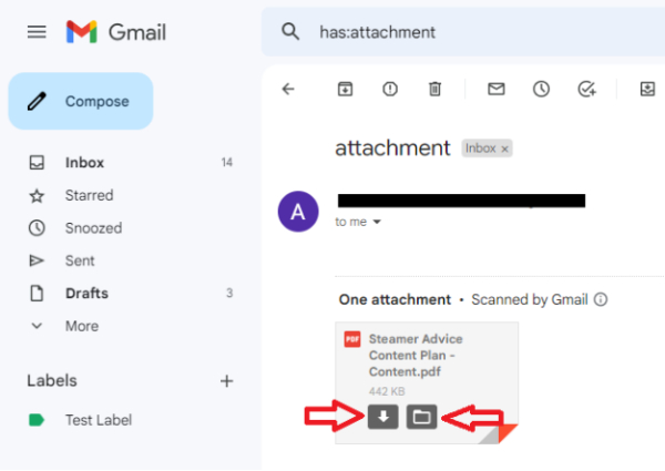 Finding downloads in Gmail 2