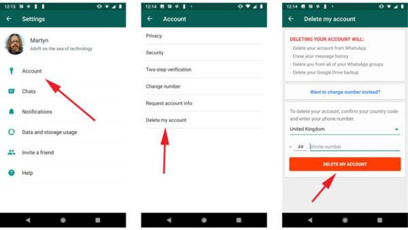 How to delete a WhatsApp account on an Android Phone 2