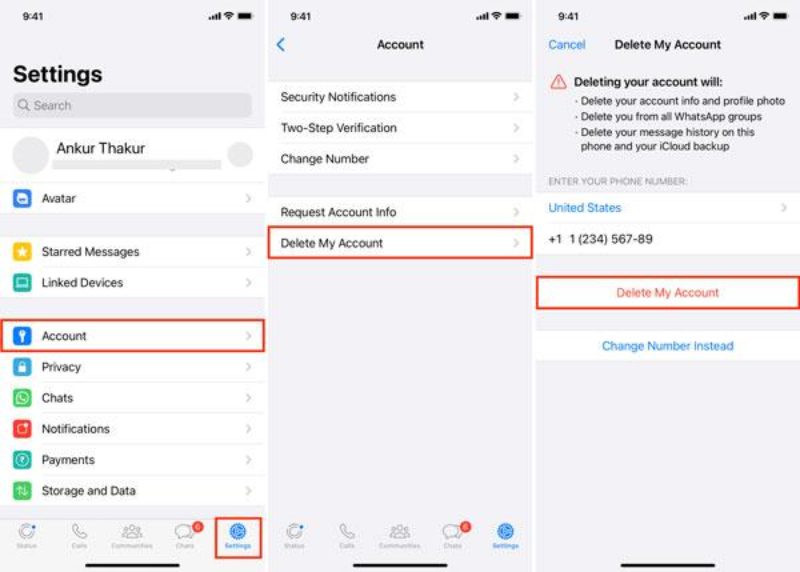 How to delete a WhatsApp account on an iPhone