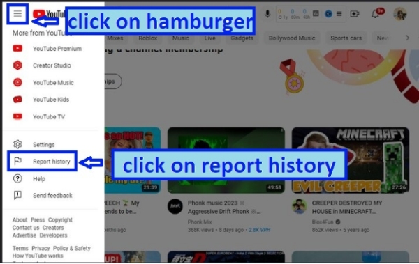 Tutorial on viewing YouTube report history 2