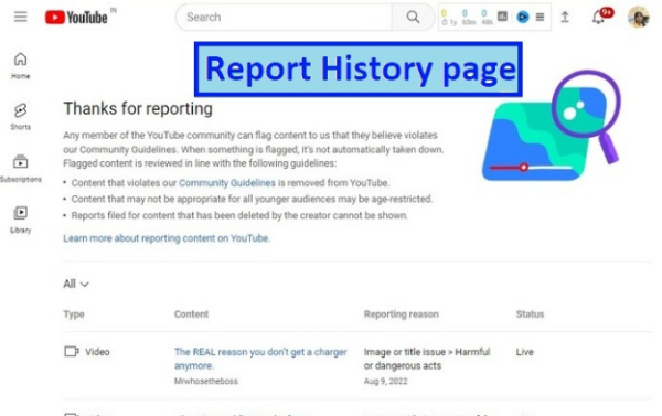 Tutorial sulla visualizzazione della cronologia dei report di YouTube 3