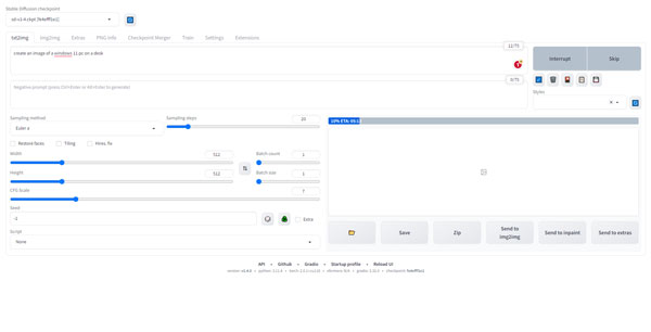 Интерфейс Stable Diffusion для создания изображения