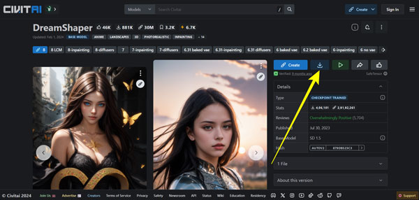 Unduh model dari situs web DreamShaper