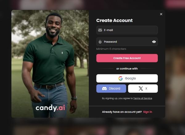 Candy AI create account