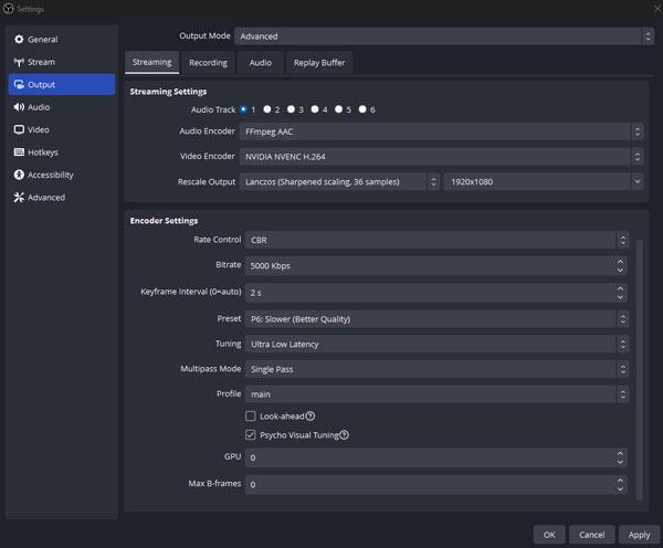 configuration pour démarrer la diffusion sur Kick