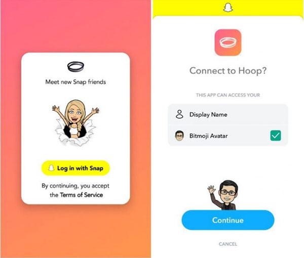 accedi all&#39;app Hoop con l&#39;account Snapchat