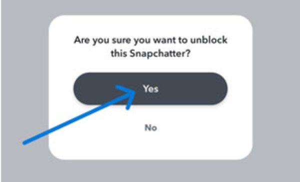 Click Yes to unblock Snapchatter