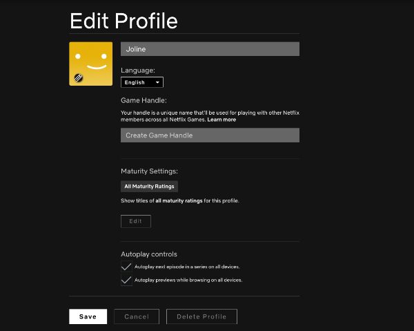 edit profile on Netflix