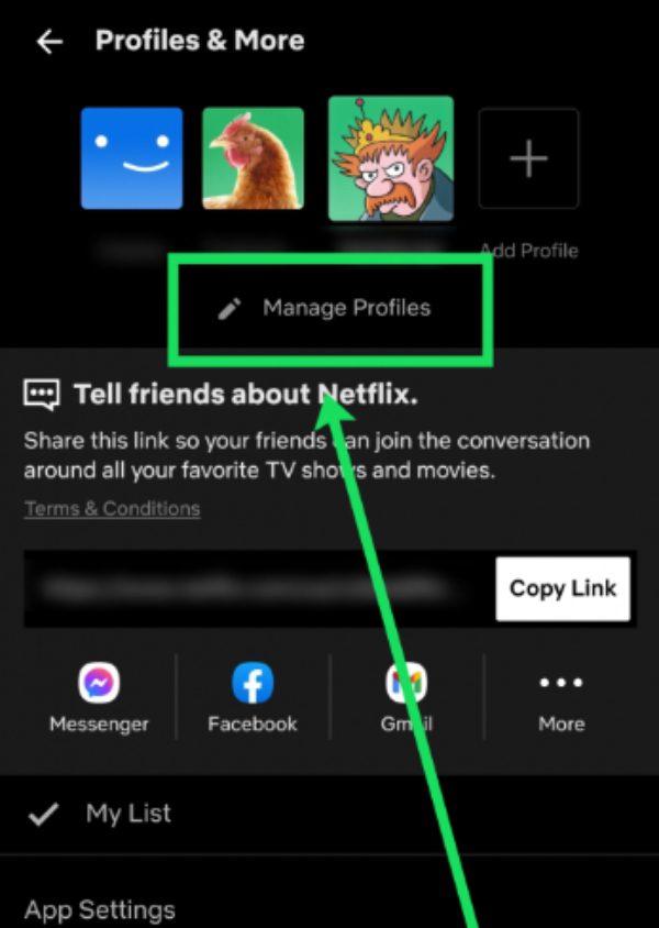  Select Manage Profiles on Netflix with Android phone