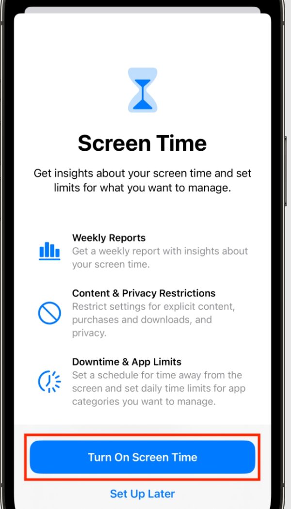 Tap on “Turn On Screen Time”