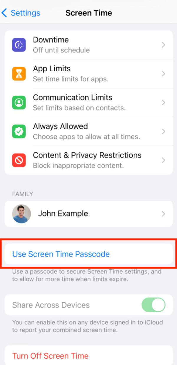 Tap “Use Screen Time Passcode”