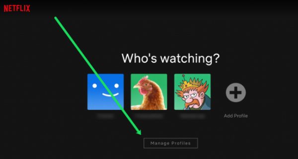 nhấp vào Quản lý hồ sơ trên Netflix