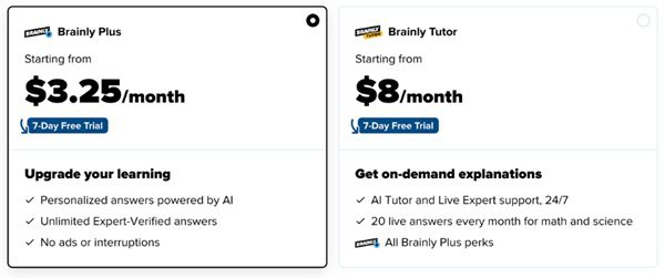 Planes de precios para tutores de IA de Brainly