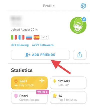 Como adicionar amigos no Duolingo mobile 2