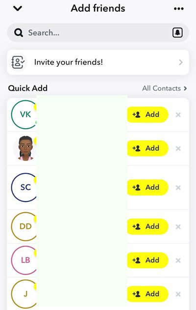 Snapchat Quick Add section 