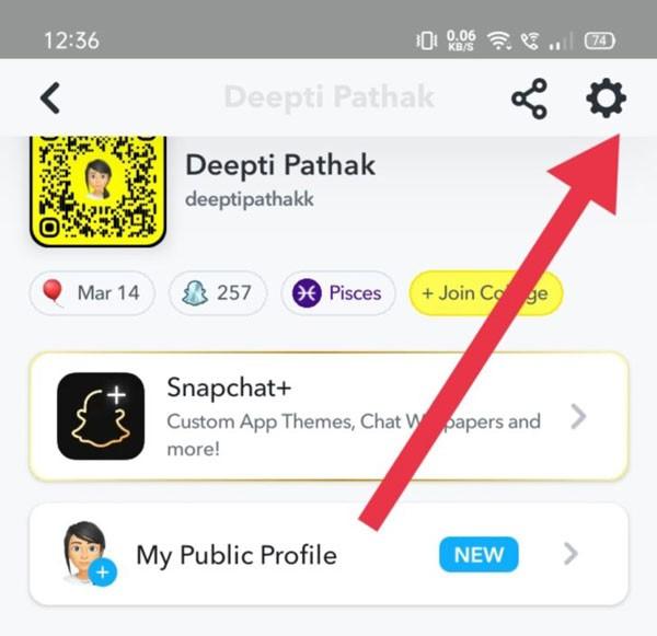 Tap on setting icon on profile page