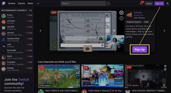 สมัคร Twitch บนพีซี