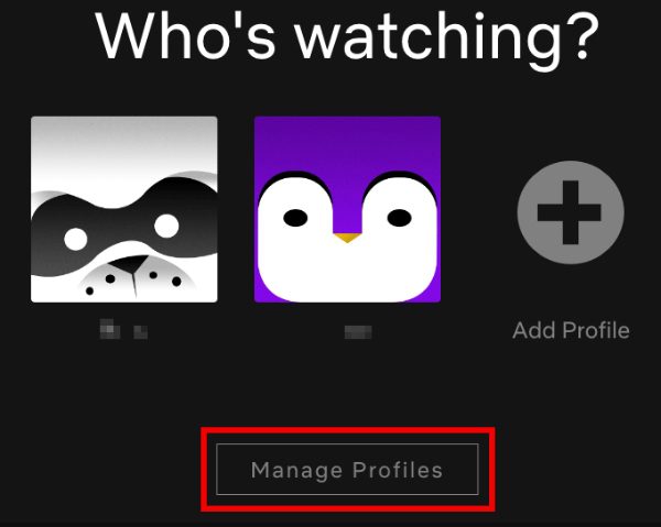 Klicken Sie auf „Profile auf Netflix verwalten“.