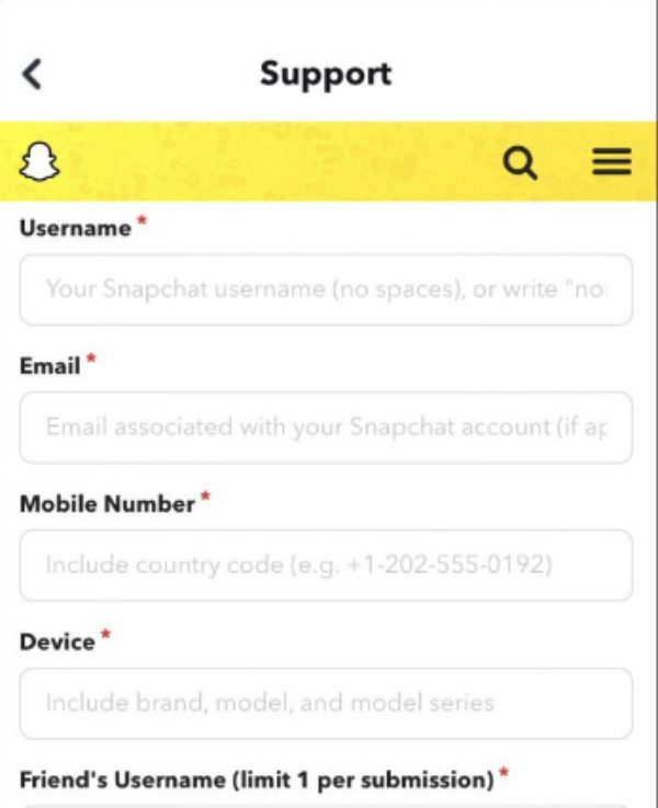 inserisci il tuo account Snapchat dettaglio s