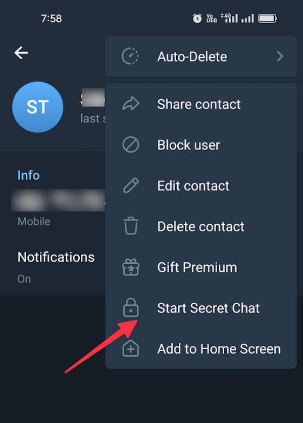 appuyez sur l&#39;option Démarrer le chat secret