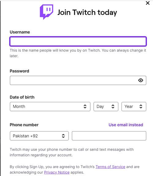 twitch sign up