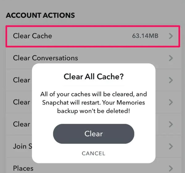 Xóa bộ nhớ cache Snapchat