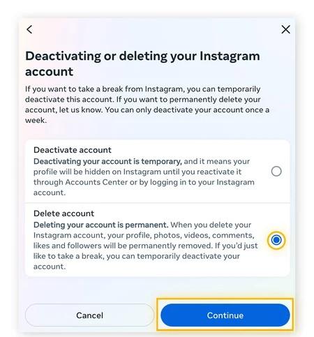 Izbrišite Instagram račun na Android uređajima