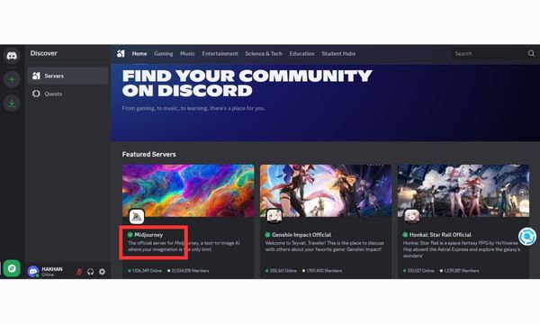 Pridružite se Midjourney Discord Serveru