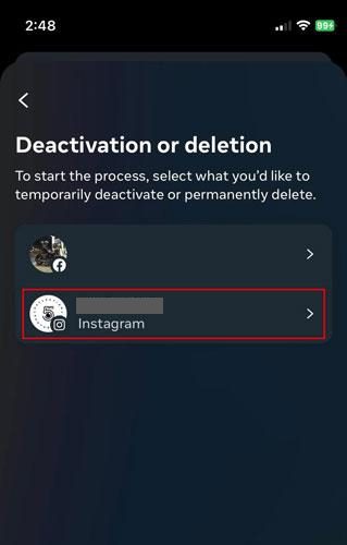 Odaberite Instagram račun koji želite izbrisati