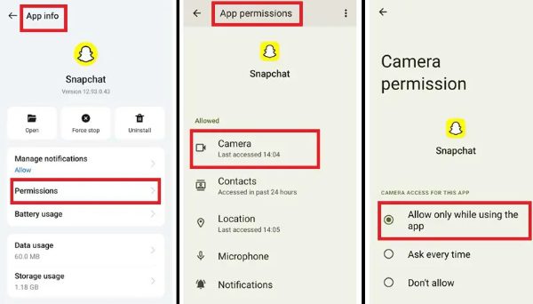 Snapchat autorisation de la caméra