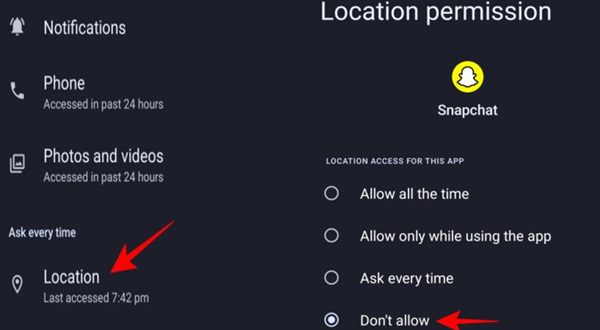 permissão de localização do snapchat