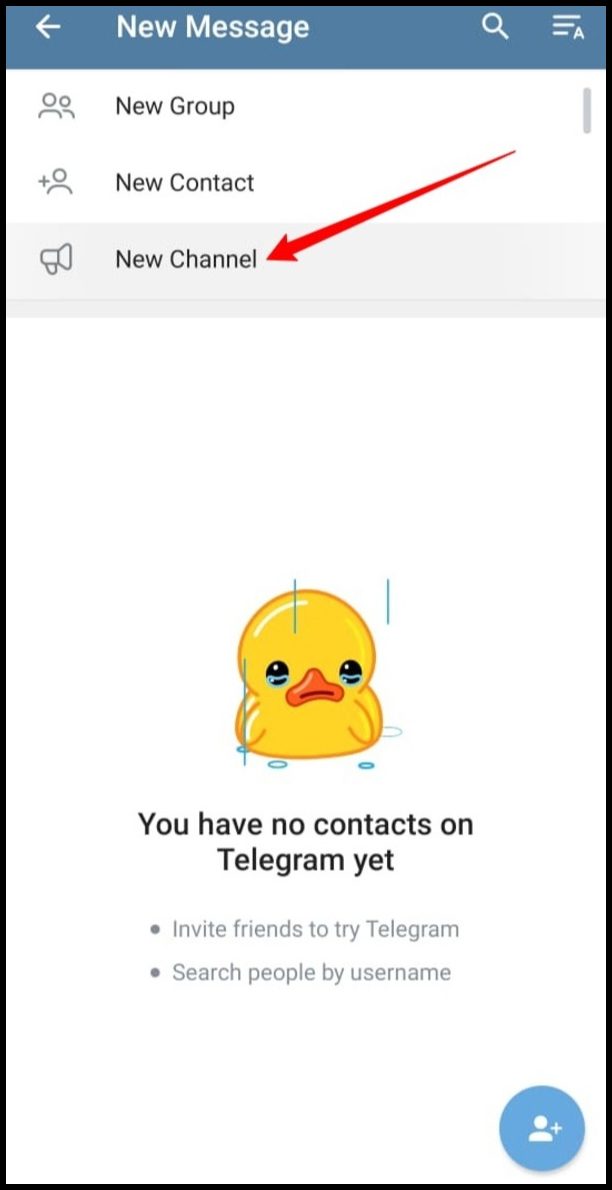 Nhấn vào Kênh mới trên Telegram