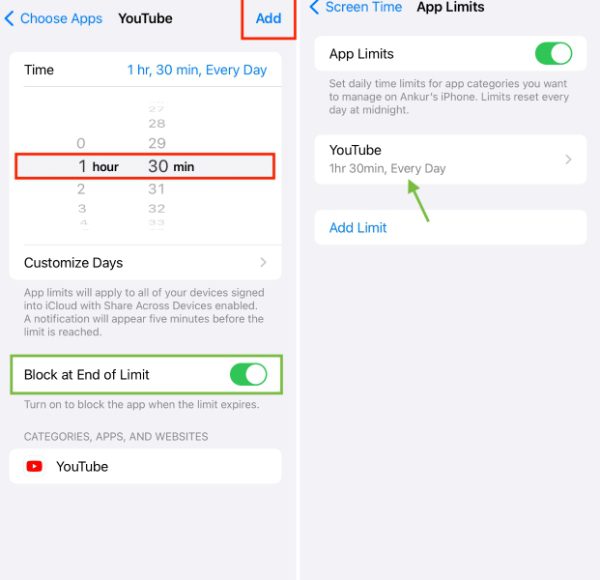 Limites de temps YouTube sur iPhone